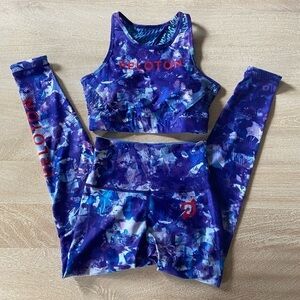 NWT Peloton Blue Workout Set High Waisted Leggings & High Neck Sports Bra Small